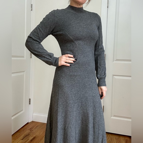 Wool Blend Mid Length Long Sleeve Swing Hem Dress - Picture 6 of 9